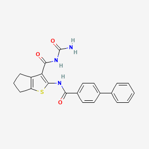 molecular formula C22H19N3O3S B2638924 N-carbamoyl-2-[(4-phenylbenzoyl)amino]-5,6-dihydro-4H-cyclopenta[b]thiophene-3-carboxamide CAS No. 893102-81-3