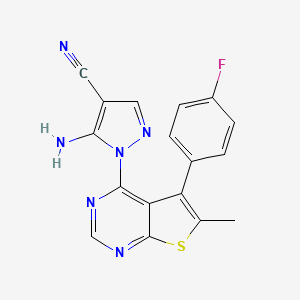 molecular formula C17H11FN6S B2638928 5-amino-1-[5-(4-fluorophenyl)-6-methylthieno[2,3-d]pyrimidin-4-yl]-1H-pyrazole-4-carbonitrile CAS No. 956606-66-9