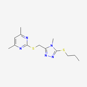 molecular formula C13H19N5S2 B2638931 4,6-Dimethyl-2-[(4-methyl-5-propylsulfanyl-1,2,4-triazol-3-yl)methylsulfanyl]pyrimidine CAS No. 868221-96-9