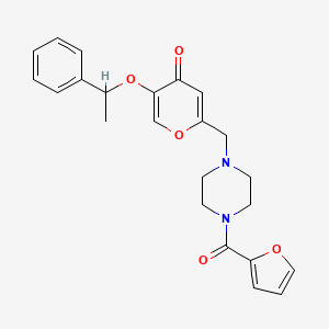 molecular formula C23H24N2O5 B2638939 2-((4-(furan-2-carbonyl)piperazin-1-yl)methyl)-5-(1-phenylethoxy)-4H-pyran-4-one CAS No. 898418-15-0