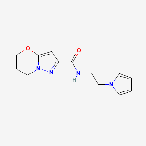 molecular formula C13H16N4O2 B2638953 N-(2-(1H-pyrrol-1-yl)ethyl)-6,7-dihydro-5H-pyrazolo[5,1-b][1,3]oxazine-2-carboxamide CAS No. 1448076-05-8