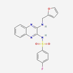 molecular formula C19H15FN4O3S B2638956 4-fluoro-N-(3-((furan-2-ylmethyl)amino)quinoxalin-2-yl)benzenesulfonamide CAS No. 714938-21-3