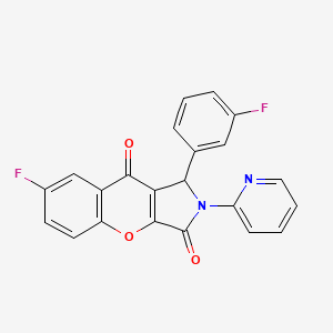 molecular formula C22H12F2N2O3 B2638960 7-Fluoro-1-(3-fluorophenyl)-2-(pyridin-2-yl)-1,2-dihydrochromeno[2,3-c]pyrrole-3,9-dione CAS No. 886143-35-7