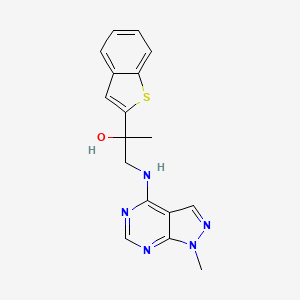 molecular formula C17H17N5OS B2638973 2-(1-Benzothiophen-2-yl)-1-[(1-methylpyrazolo[3,4-d]pyrimidin-4-yl)amino]propan-2-ol CAS No. 2380193-24-6