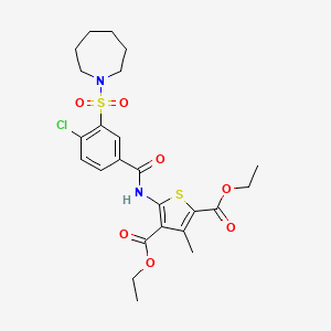 molecular formula C24H29ClN2O7S2 B2638997 Diethyl 5-(3-(azepan-1-ylsulfonyl)-4-chlorobenzamido)-3-methylthiophene-2,4-dicarboxylate CAS No. 887863-59-4