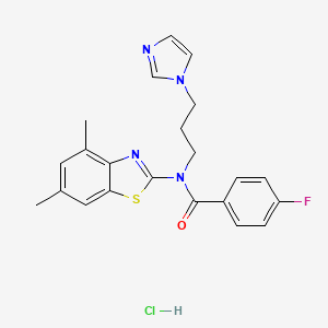 molecular formula C22H22ClFN4OS B2639019 N-(3-(1H-imidazol-1-yl)propyl)-N-(4,6-dimethylbenzo[d]thiazol-2-yl)-4-fluorobenzamide hydrochloride CAS No. 1217112-27-0