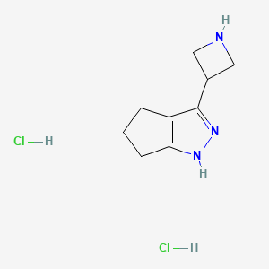 molecular formula C9H15Cl2N3 B2639034 3-(Azetidin-3-yl)-1,4,5,6-tetrahydrocyclopenta[c]pyrazole;dihydrochloride CAS No. 2241128-07-2