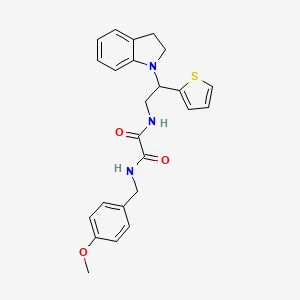 molecular formula C24H25N3O3S B2639055 N1-(2-(indolin-1-yl)-2-(thiophen-2-yl)ethyl)-N2-(4-methoxybenzyl)oxalamide CAS No. 898424-15-2