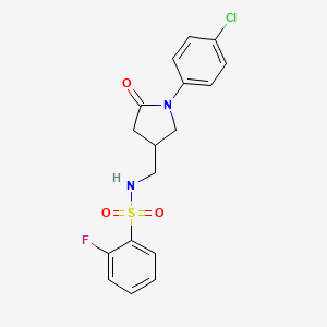 molecular formula C17H16ClFN2O3S B2639056 N-((1-(4-chlorophenyl)-5-oxopyrrolidin-3-yl)methyl)-2-fluorobenzenesulfonamide CAS No. 954714-45-5