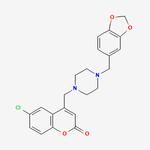 molecular formula C22H21ClN2O4 B2639070 4-((4-(benzo[d][1,3]dioxol-5-ylmethyl)piperazin-1-yl)methyl)-6-chloro-2H-chromen-2-one CAS No. 902018-15-9