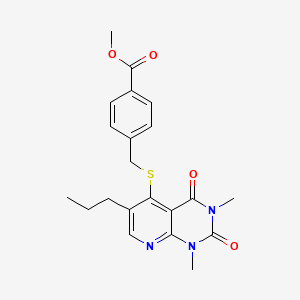 molecular formula C21H23N3O4S B2639079 Methyl 4-(((1,3-dimethyl-2,4-dioxo-6-propyl-1,2,3,4-tetrahydropyrido[2,3-d]pyrimidin-5-yl)thio)methyl)benzoate CAS No. 941877-30-1