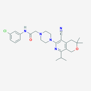 molecular formula C26H32ClN5O2 B263908 N-(3-chlorophenyl)-2-[4-(5-cyano-8-isopropyl-3,3-dimethyl-3,4-dihydro-1H-pyrano[3,4-c]pyridin-6-yl)-1-piperazinyl]acetamide 