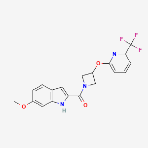 molecular formula C19H16F3N3O3 B2639085 (6-methoxy-1H-indol-2-yl)(3-((6-(trifluoromethyl)pyridin-2-yl)oxy)azetidin-1-yl)methanone CAS No. 2034535-78-7