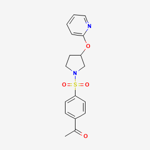 molecular formula C17H18N2O4S B2639087 1-(4-((3-(Pyridin-2-yloxy)pyrrolidin-1-yl)sulfonyl)phenyl)ethanone CAS No. 1904098-52-7