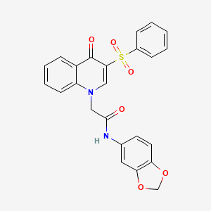 molecular formula C24H18N2O6S B2639104 2-[3-(苯磺酰基)-4-氧代-1,4-二氢喹啉-1-基]-N-(2H-1,3-苯二氧杂环-5-基)乙酰胺 CAS No. 866588-74-1