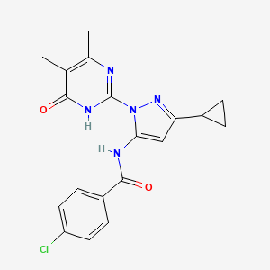 molecular formula C19H18ClN5O2 B2639106 4-Chloro-N-[5-cyclopropyl-2-(4,5-dimethyl-6-oxo-1H-pyrimidin-2-yl)pyrazol-3-yl]benzamide CAS No. 1323580-59-1