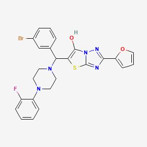 molecular formula C25H21BrFN5O2S B2639107 5-((3-Bromophenyl)(4-(2-fluorophenyl)piperazin-1-yl)methyl)-2-(furan-2-yl)thiazolo[3,2-b][1,2,4]triazol-6-ol CAS No. 887221-12-7