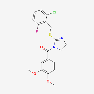 molecular formula C19H18ClFN2O3S B2639138 (2-((2-chloro-6-fluorobenzyl)thio)-4,5-dihydro-1H-imidazol-1-yl)(3,4-dimethoxyphenyl)methanone CAS No. 851802-80-7