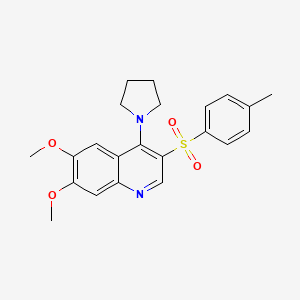 molecular formula C22H24N2O4S B2639172 6,7-Dimethoxy-3-(4-methylbenzenesulfonyl)-4-(pyrrolidin-1-yl)quinoline CAS No. 872206-85-4
