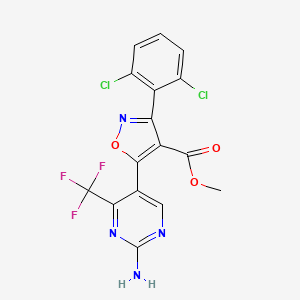 molecular formula C16H9Cl2F3N4O3 B2639177 5-[2-氨基-4-(三氟甲基)嘧啶-5-基]-3-(2,6-二氯苯基)-1,2-恶唑-4-羧酸甲酯 CAS No. 338966-75-9