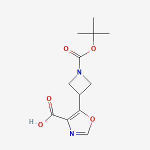 molecular formula C12H16N2O5 B2639195 5-(1-(叔丁氧羰基)氮杂环丁烷-3-基)恶唑-4-羧酸 CAS No. 2173999-85-2