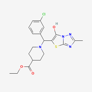 Ethyl 1-((3-chlorophenyl)(6-hydroxy-2-methylthiazolo[3,2-b][1,2,4]triazol-5-yl)methyl)piperidine-4-carboxylate