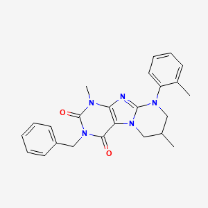 molecular formula C24H25N5O2 B2639248 3-benzyl-1,7-dimethyl-9-(o-tolyl)-6,7,8,9-tetrahydropyrimido[2,1-f]purine-2,4(1H,3H)-dione CAS No. 877618-05-8