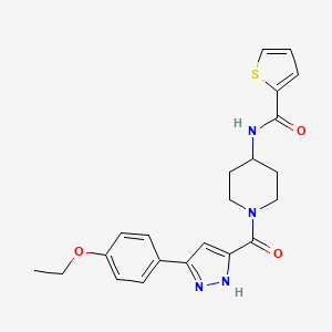 molecular formula C22H24N4O3S B2639266 N-(1-(3-(4-ethoxyphenyl)-1H-pyrazole-5-carbonyl)piperidin-4-yl)thiophene-2-carboxamide CAS No. 1319206-60-4