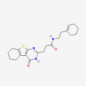 molecular formula C21H27N3O2S B2639268 N-(2-环己-1-烯-1-基乙基)-3-(4-氧代-3,4,5,6,7,8-六氢[1]苯并噻吩并[2,3-d]嘧啶-2-基)丙酰胺 CAS No. 950313-41-4