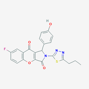 molecular formula C22H16FN3O4S B263928 7-Fluoro-1-(4-hydroxyphenyl)-2-(5-propyl-1,3,4-thiadiazol-2-yl)-1,2-dihydrochromeno[2,3-c]pyrrole-3,9-dione 