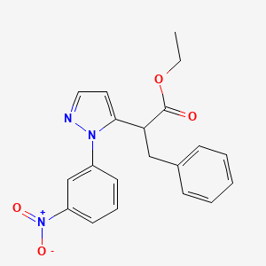 molecular formula C20H19N3O4 B2639283 ethyl 2-[1-(3-nitrophenyl)-1H-pyrazol-5-yl]-3-phenylpropanoate CAS No. 477710-93-3