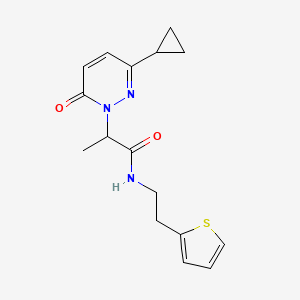 molecular formula C16H19N3O2S B2639294 2-(3-cyclopropyl-6-oxopyridazin-1(6H)-yl)-N-(2-(thiophen-2-yl)ethyl)propanamide CAS No. 2034314-09-3