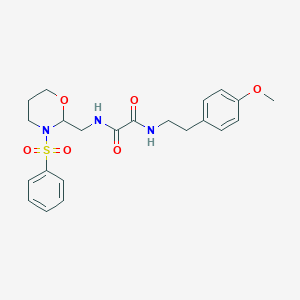 molecular formula C22H27N3O6S B2639328 N1-(4-甲氧基苯乙基)-N2-((3-(苯磺酰基)-1,3-恶唑烷-2-基)甲基)草酰胺 CAS No. 872881-26-0