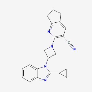 molecular formula C22H21N5 B2639332 2-[3-(2-Cyclopropylbenzimidazol-1-yl)azetidin-1-yl]-6,7-dihydro-5H-cyclopenta[b]pyridine-3-carbonitrile CAS No. 2380191-67-1