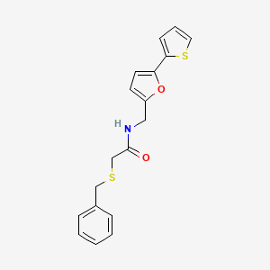molecular formula C18H17NO2S2 B2639341 2-(苄硫基)-N-((5-(噻吩-2-基)呋喃-2-基)甲基)乙酰胺 CAS No. 2034592-38-4