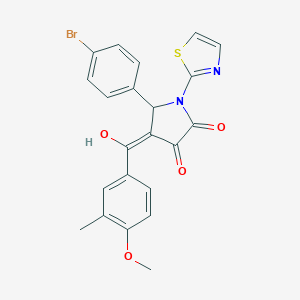 molecular formula C22H17BrN2O4S B263939 5-(4-bromophenyl)-3-hydroxy-4-(4-methoxy-3-methylbenzoyl)-1-(1,3-thiazol-2-yl)-1,5-dihydro-2H-pyrrol-2-one 