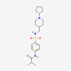 molecular formula C21H33N3O3S B2639390 N-(4-(N-((1-cyclopentylpiperidin-4-yl)methyl)sulfamoyl)phenyl)isobutyramide CAS No. 952984-29-1