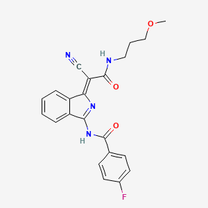 (Z)-N-(1-(1-cyano-2-((3-methoxypropyl)amino)-2-oxoethylidene)-1H-isoindol-3-yl)-4-fluorobenzamide