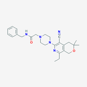 N-benzyl-2-[4-(5-cyano-8-ethyl-3,3-dimethyl-3,4-dihydro-1H-pyrano[3,4-c]pyridin-6-yl)-1-piperazinyl]acetamide