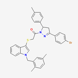 molecular formula C35H32BrN3OS B2639434 1-(3-(4-bromophenyl)-5-(p-tolyl)-4,5-dihydro-1H-pyrazol-1-yl)-2-((1-(2,5-dimethylbenzyl)-1H-indol-3-yl)thio)ethanone CAS No. 681279-79-8