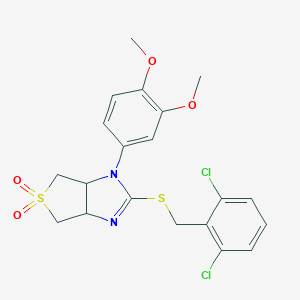 molecular formula C20H20Cl2N2O4S2 B263944 2-[(2,6-dichlorobenzyl)sulfanyl]-1-(3,4-dimethoxyphenyl)-3a,4,6,6a-tetrahydro-1H-thieno[3,4-d]imidazole 5,5-dioxide 