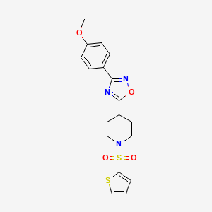 molecular formula C18H19N3O4S2 B2639457 3-(4-Methoxyphenyl)-5-(1-(thiophen-2-ylsulfonyl)piperidin-4-yl)-1,2,4-oxadiazole CAS No. 946370-18-9