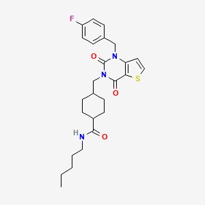 molecular formula C26H32FN3O3S B2639466 4-((1-(4-fluorobenzyl)-2,4-dioxo-1,2-dihydrothieno[3,2-d]pyrimidin-3(4H)-yl)methyl)-N-pentylcyclohexanecarboxamide CAS No. 932290-88-5