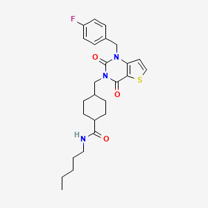 molecular formula C26H32FN3O3S B2639466 4-((1-(4-氟苯甲基)-2,4-二氧代-1,2-二氢噻吩并[3,2-d]嘧啶-3(4H)-基)甲基)-N-戊基环己烷甲酰胺 CAS No. 932290-88-5