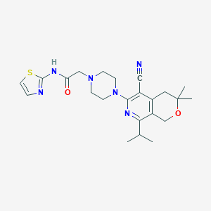 molecular formula C23H30N6O2S B263947 2-[4-(5-cyano-8-isopropyl-3,3-dimethyl-3,4-dihydro-1H-pyrano[3,4-c]pyridin-6-yl)-1-piperazinyl]-N-(1,3-thiazol-2-yl)acetamide 