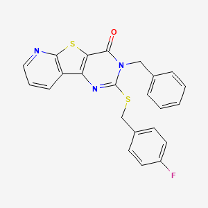 molecular formula C23H16FN3OS2 B2639472 3-benzyl-2-((4-fluorobenzyl)thio)pyrido[3',2':4,5]thieno[3,2-d]pyrimidin-4(3H)-one CAS No. 1223815-24-4