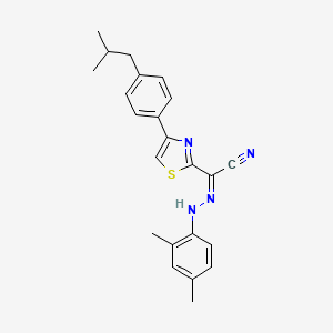 molecular formula C23H24N4S B2639480 (Z)-N'-(2,4-dimethylphenyl)-4-(4-isobutylphenyl)thiazole-2-carbohydrazonoyl cyanide CAS No. 477285-56-6