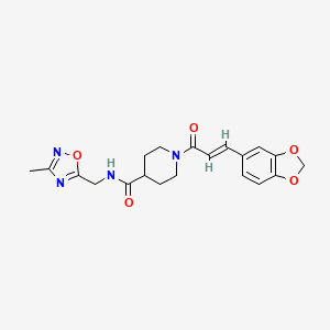 molecular formula C20H22N4O5 B2639485 (E)-1-(3-(苯并[d][1,3]二氧杂环-5-基)丙烯酰)-N-((3-甲基-1,2,4-恶二唑-5-基)甲基)哌啶-4-甲酰胺 CAS No. 1334377-20-6