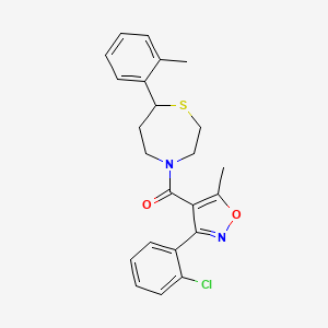molecular formula C23H23ClN2O2S B2639488 (3-(2-Chlorophenyl)-5-methylisoxazol-4-yl)(7-(o-tolyl)-1,4-thiazepan-4-yl)methanone CAS No. 2034303-66-5