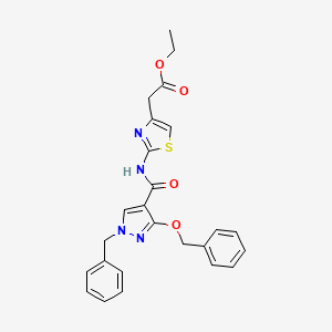 molecular formula C25H24N4O4S B2639490 ethyl 2-(2-(1-benzyl-3-(benzyloxy)-1H-pyrazole-4-carboxamido)thiazol-4-yl)acetate CAS No. 1013769-46-4